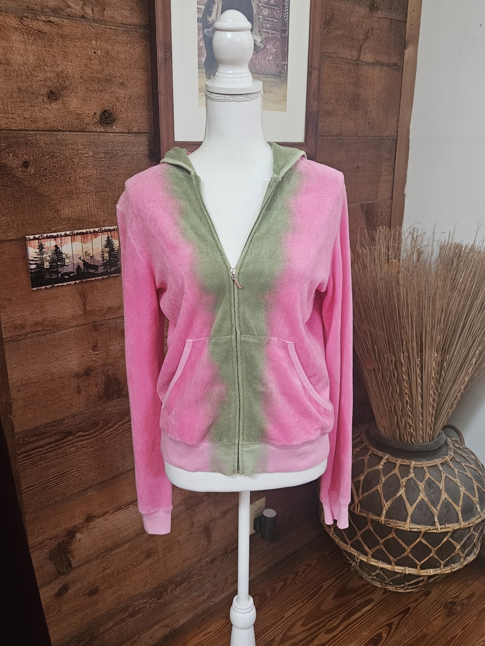 Juicy Couture Vintage Y2k Pink and Green Watermelon Umbre Zip-Up Hoodie